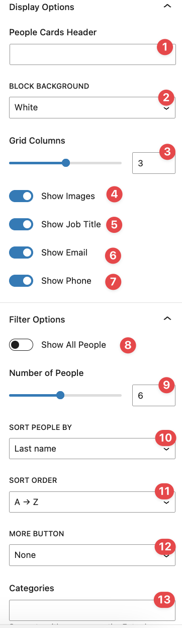 People card display options