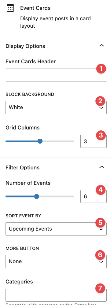 Event card display options