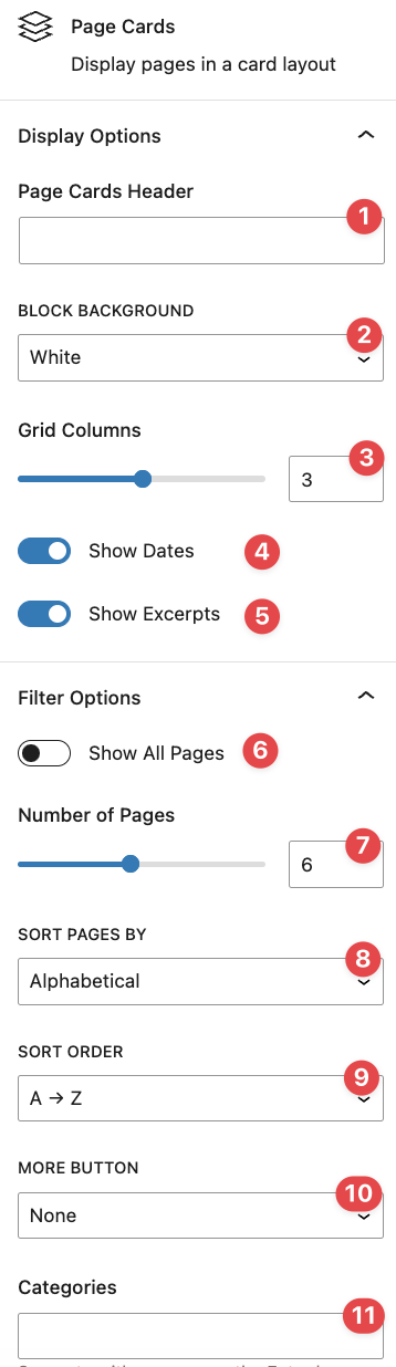 Page Card display options