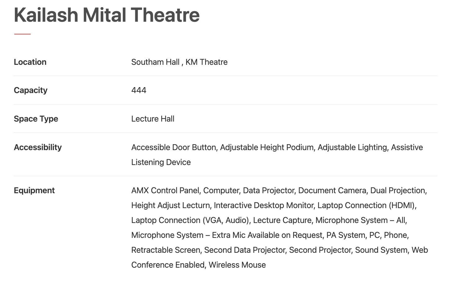 Example of a spaces post type - KM Theatre
