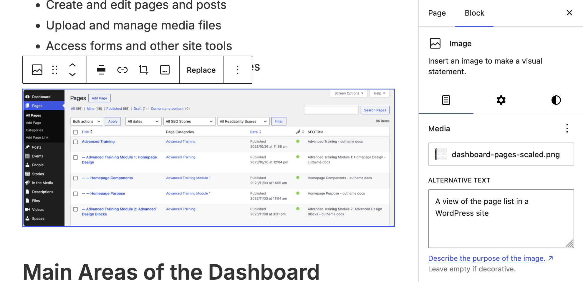 A view of the image settings when working in the content editor.