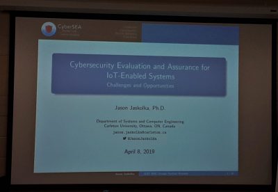 First slide of the presentation: Cybersecurity Evaluation and Assurance for IoT-Enabled Systems