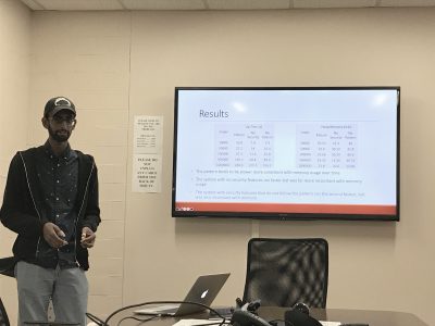 Pruthvi Chivukula explaining his experimental results on evaluating the effectiveness of the secure state machine pattern.
