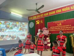 A group of women and girls with disabilities, wearing their traditional costumes, performed a dance.