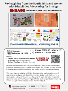 The poster includes event information and a registration scan code. The images show diverse cultural attire, group activities, and advocacy messages. Text at the bottom reads “Standing united with all our uniqueness.”