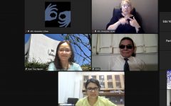 The image above shows a screenshot from Zoom with ASL interpreter, Dr. Thuy Nguyen, Dr. Alexis Padilla and Dr. Shilpaa Anand