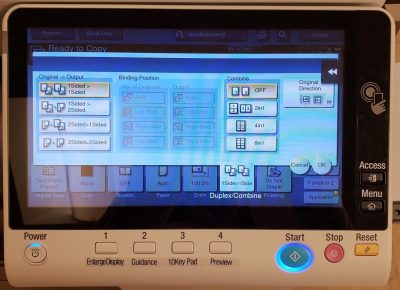Image of MFD screen showing the simplex/duplex options