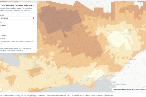 Map of CARI measure for emergency department access in Canada.