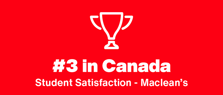 A trophy icon above the words: #3 in Canada, Student Satisfaction - Maclean's