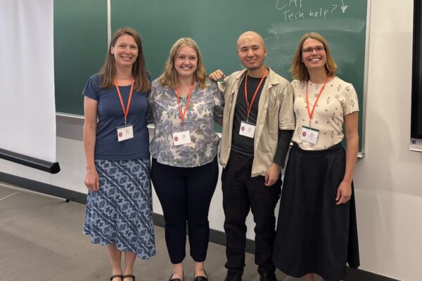 Image of Dr. Rowan Thomson, Dr. Alisha Szozda, Dr. Hongwei Zhou, and Dr. Maïté Dupuis of Perimeter Institute after their symposium talk.