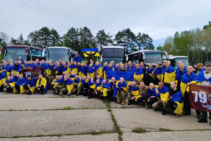 released prisoners of war with their home flags