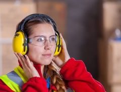 Woman with goggles and ear protection