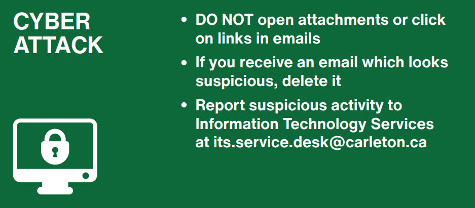 Green background with white text providing immediate actions to take during a cyberattack incident