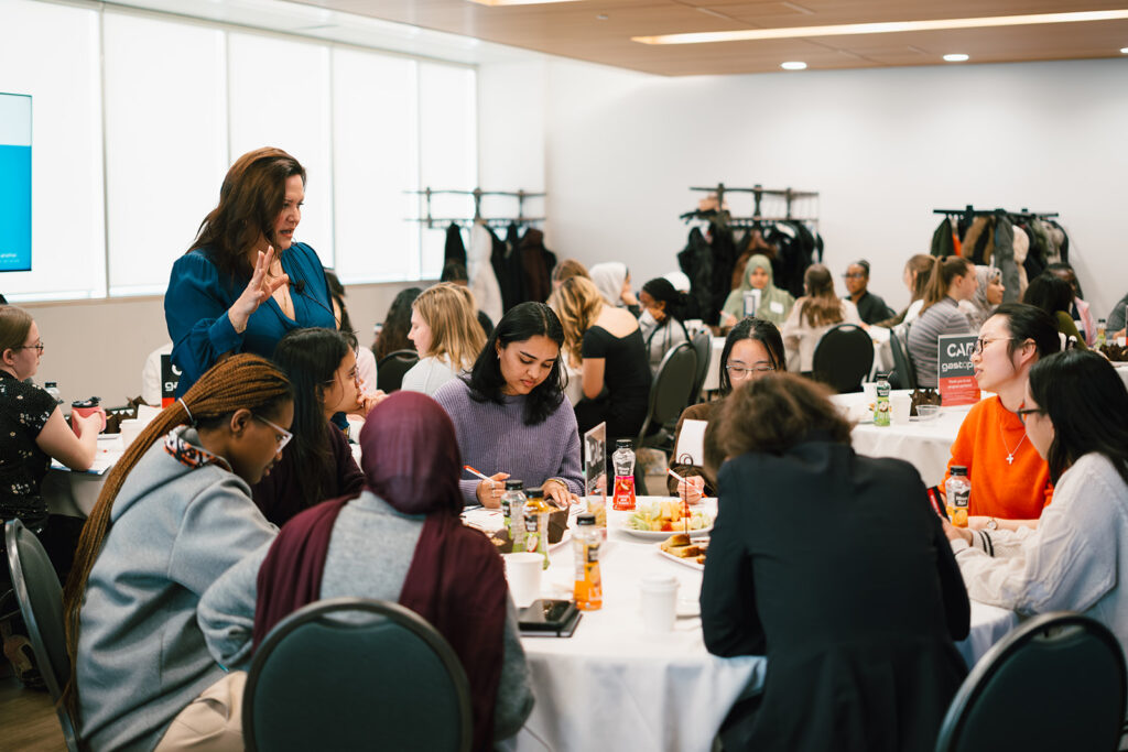 TEDx Speaker Tanya Geisler engaging with students in a roundtable. 