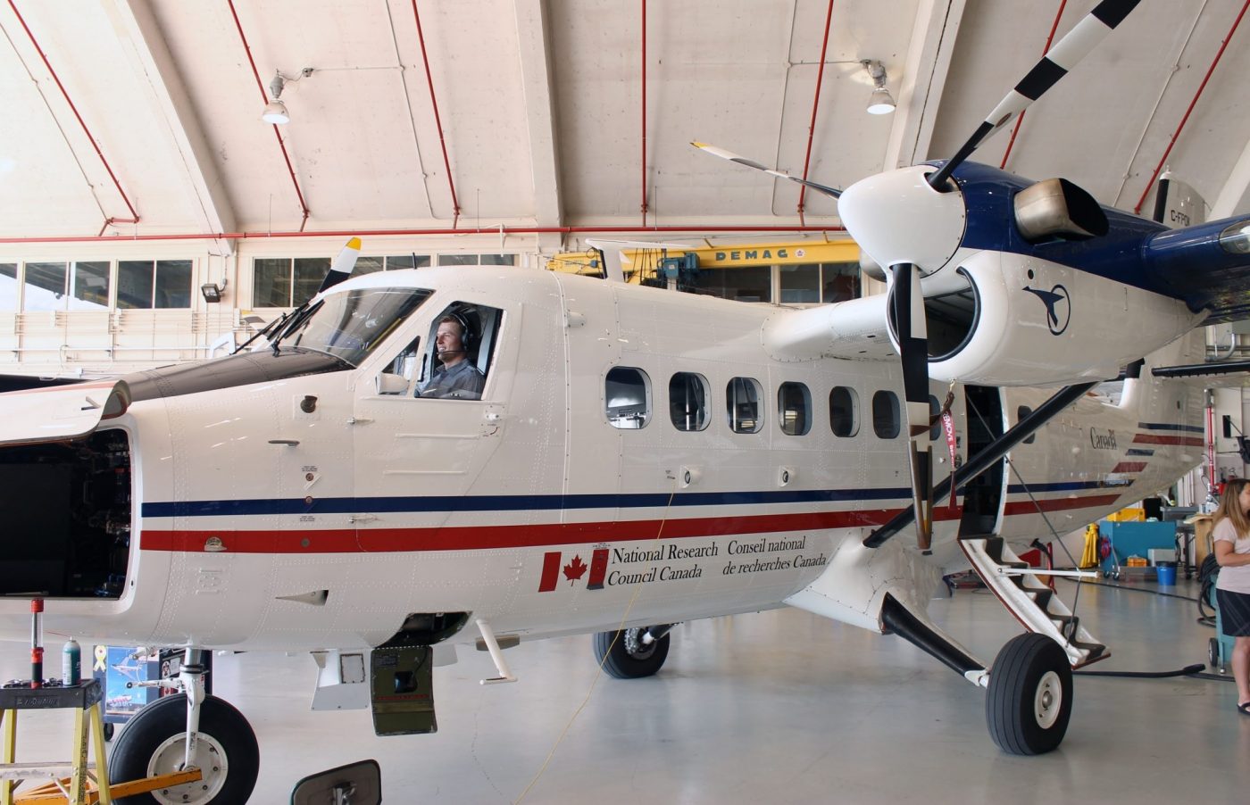 Student in the cockpit of the National Research Council aircraft