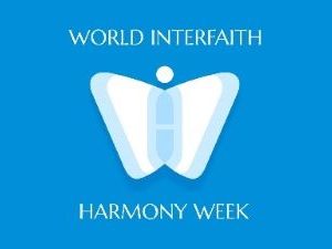A graphic of a blue butterfly with text that reads "World Interfaith Harmony Week"