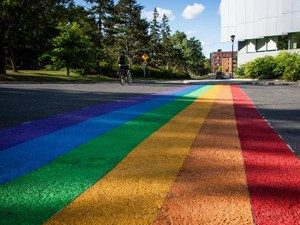 A rainbow crosswalk