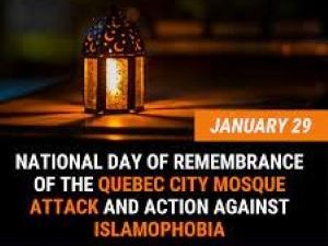 A candle graphic that reads "National Day of Remembrance of the Quebec City Mosque Attack and Action Against Islamophobia"