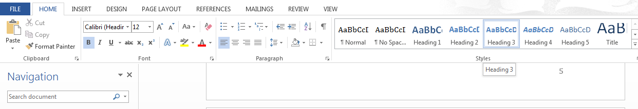 Screenshot from MS Word which shows wear to apply headings to text within the software.