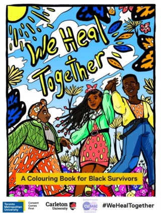 Colourful animated magazine cover with three black kids, out in a field with the sun shining.