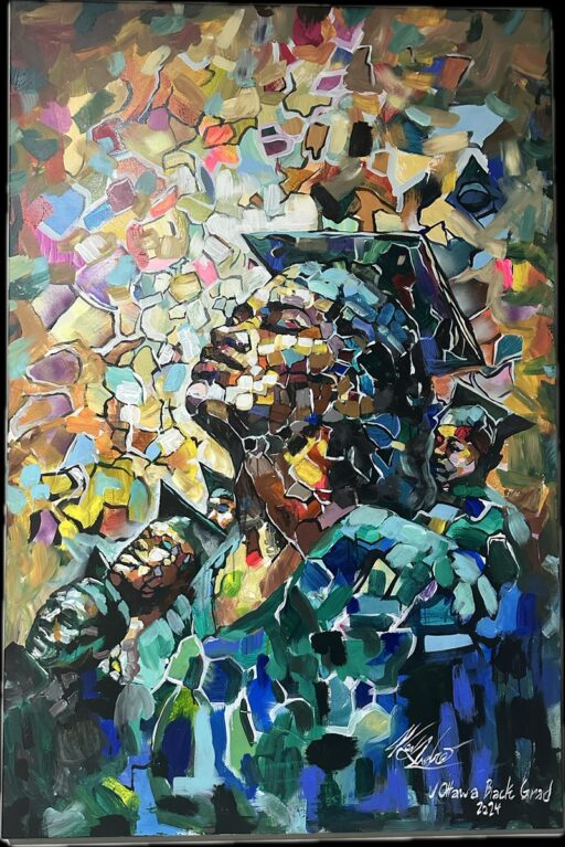 Painted image of Black graduates.