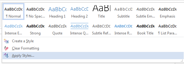 Screenshot from MS Word which shows how to use alternate header styles.