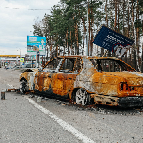 A damaged vehicle in the Ukraine - a casualty of war