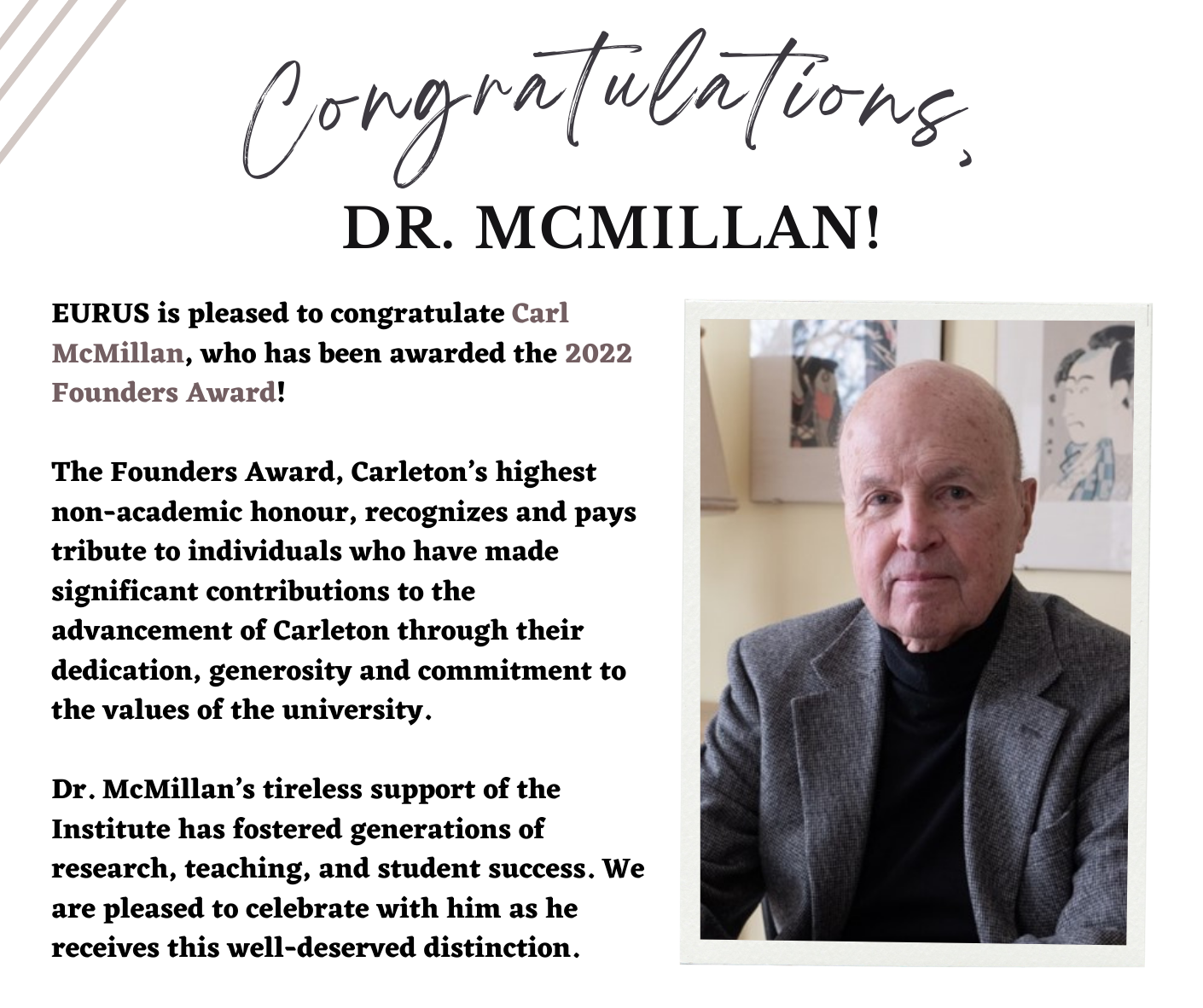 Carl McMillan awarded the 2022 Founders Award