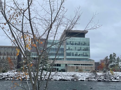 View of Richcraft Hall from Rideau River.