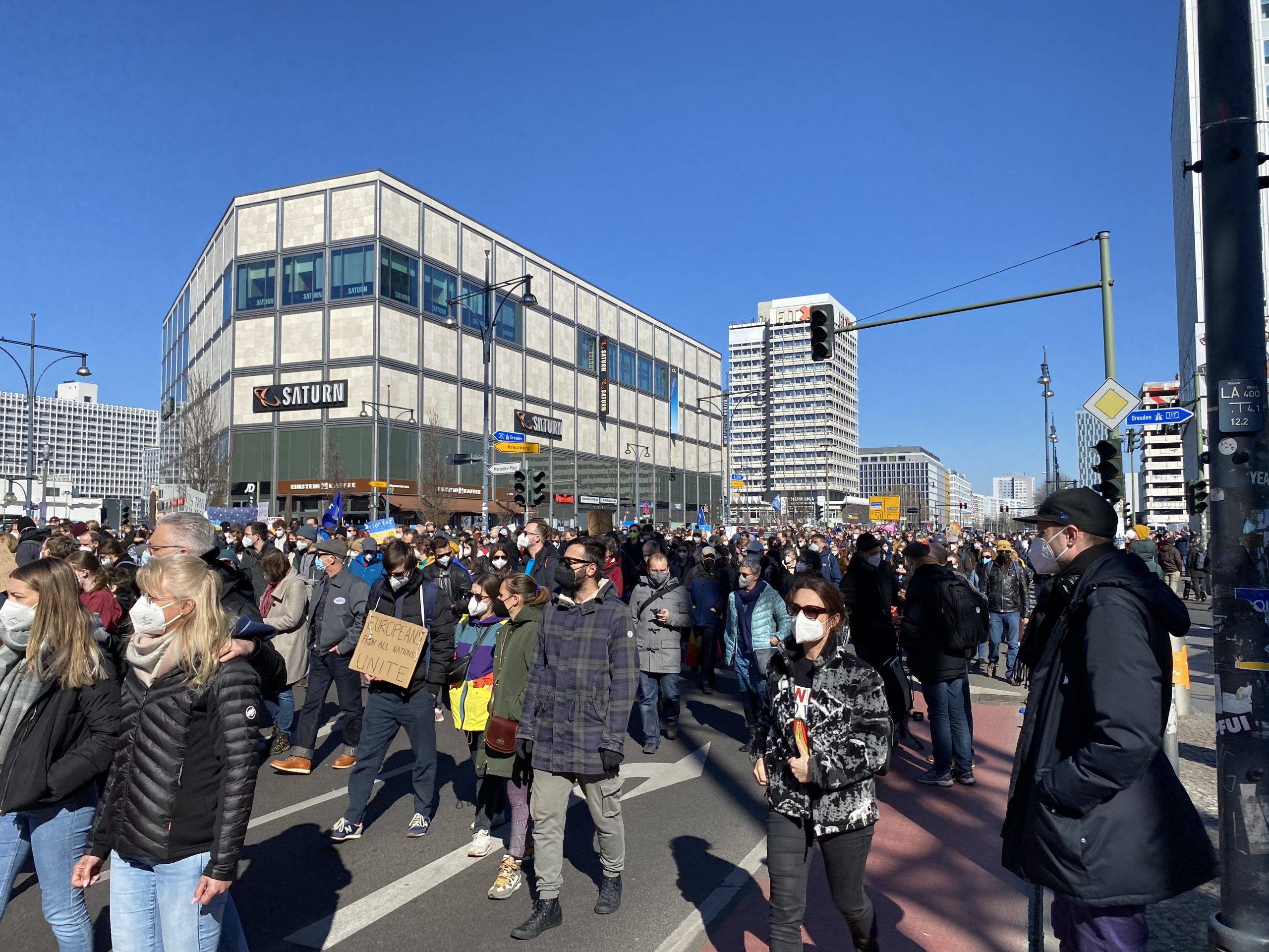 Protesters in Berlin, Germany express their solidarity with Ukraine amid the Russian invasion of Ukraine