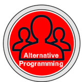 Silhouette of three people with text that reads "Alternative Programming".