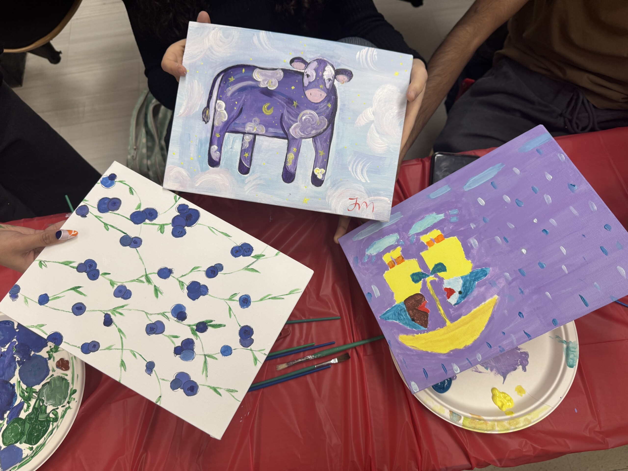 Painted canvases.