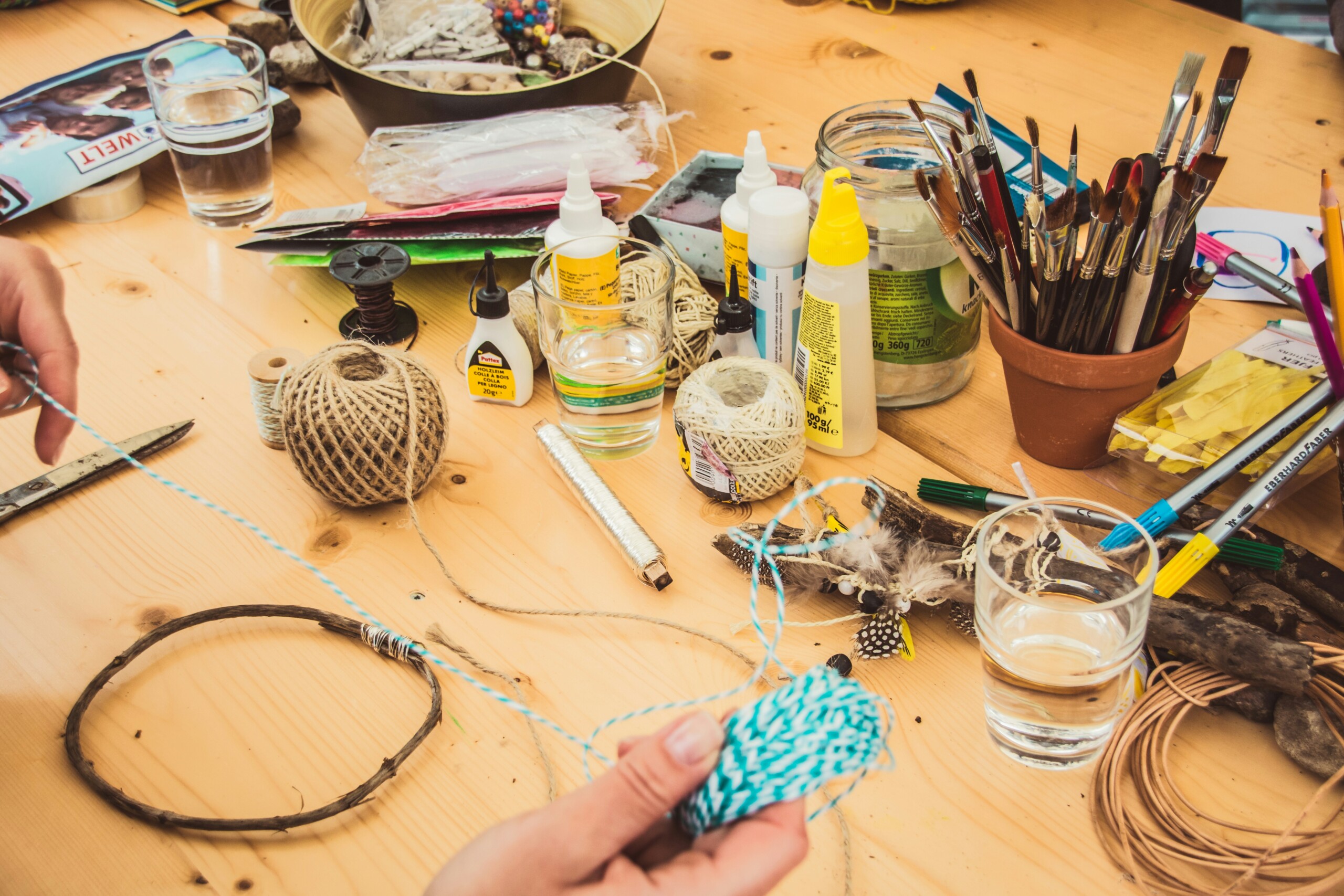 Craft supplies on a table.