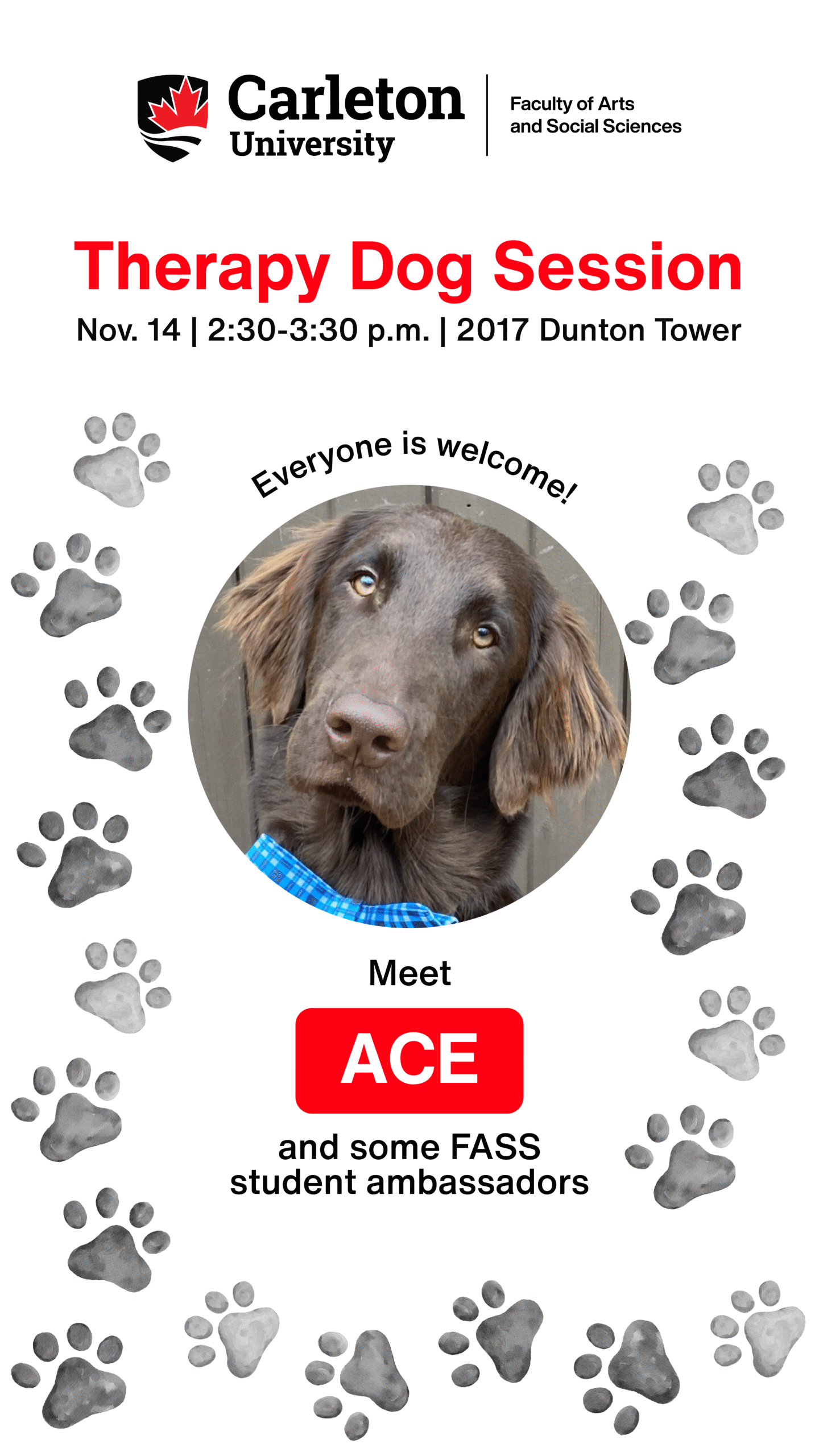 Therapy Dog Session Nov. 14, 2:30 pm