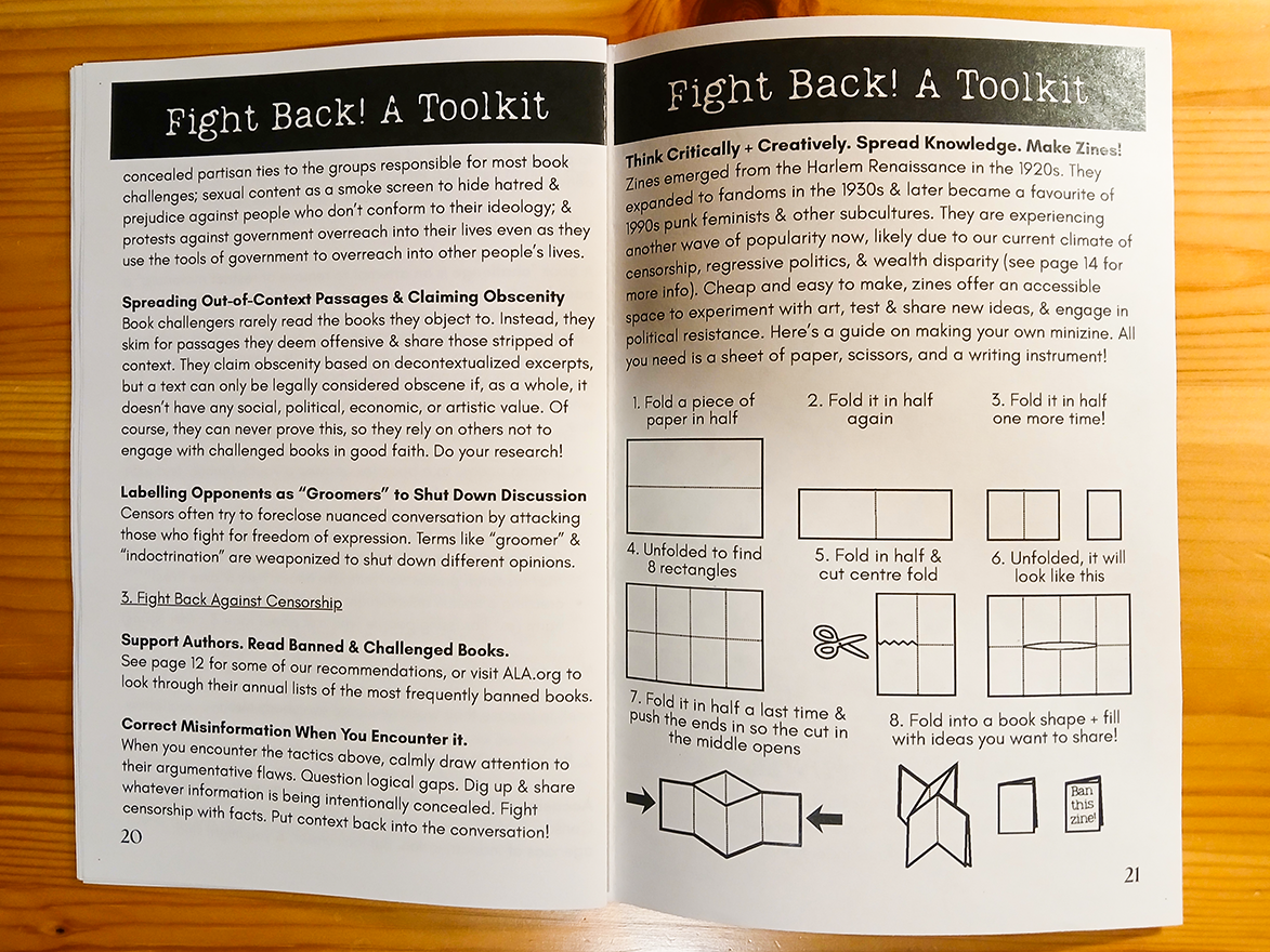 A two-page spread from the zine, featuring a step-by-step guide on how to make a zine.