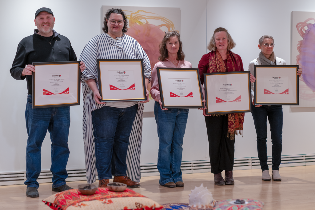 From left to right, award winners Jesse Stewart, Fady Shanouda, Shelley Brown, Patricia Ballamingie, and Jodie Medd.