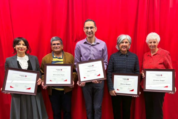 Carleton University Professors Sana Mohsni, Sreeraman Rajan, Mostafa Taha, Shireen Hassim and Christine Koggel are the 2025-2026 recipients of a Faculty Graduate Mentoring Award.