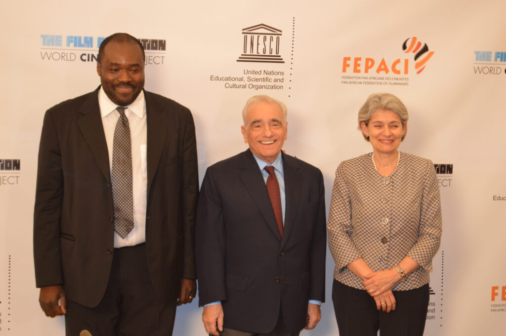 Dr. Aboubakar Sanogo with Martin Scorsese (The Film Foundation) and Irina Bokova (UNESCO)