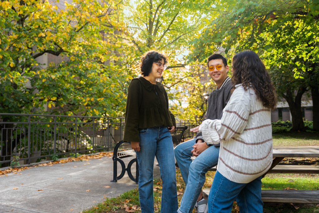 Students gathered outdoors on Carleton's campus.