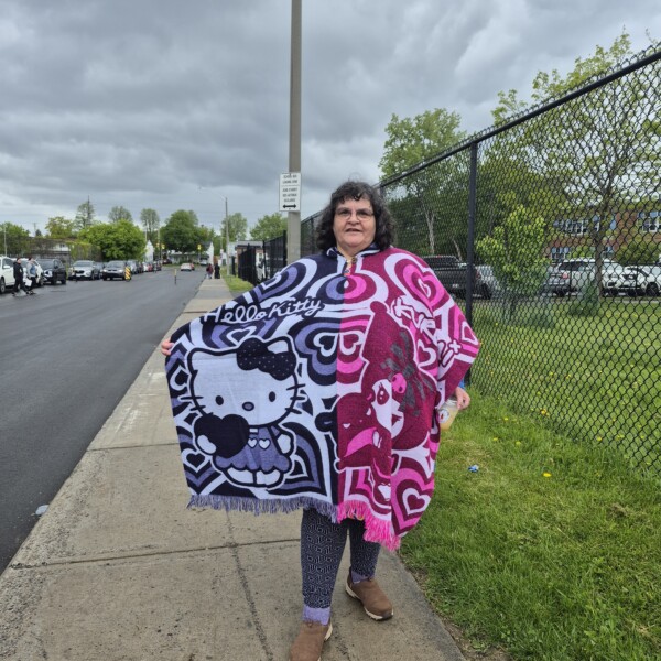 Student ambassador with hello kitty poncho