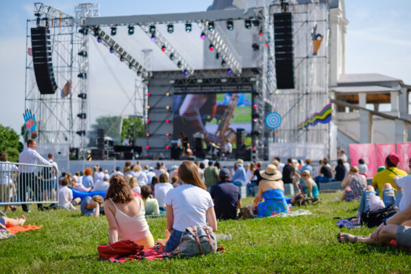 a crowd at a music festival