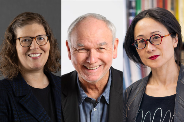 Three side-by-side professional headshots of professors Laura Horak, Rod Phillips and Ming Tiampo.