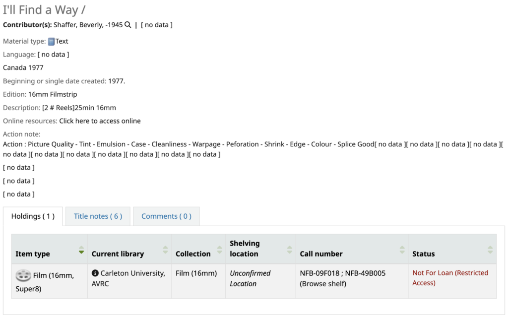 Screenshot of “I’ll Find a Way” archival record.