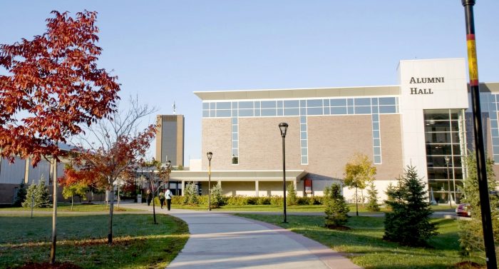 Exterior view of the Ravens' Nest Gym and Alumni Hall Building in the Carleton Athletics Complex