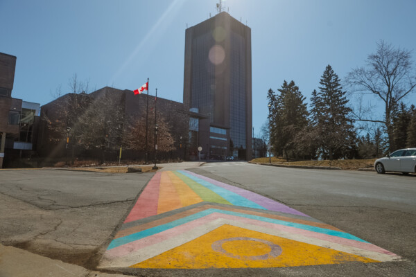 Dunton Tower with the GLBT pride boardwalk