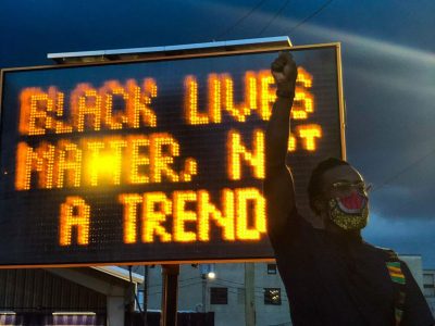 Sign that reads Black Lives Matter, not a trend