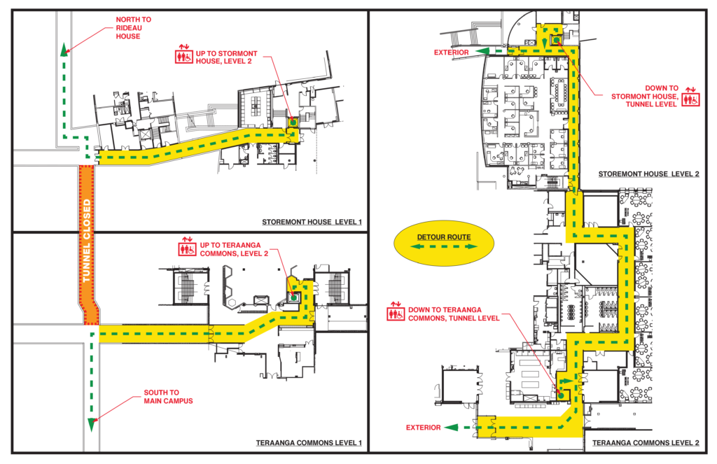 A map of the alternative route through Stormont House and Teraanga Commons for tunnel users.