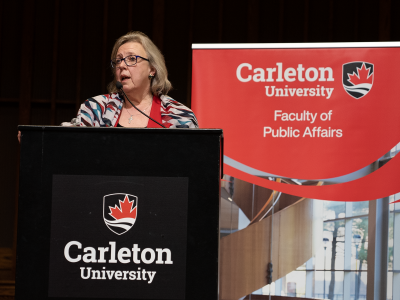 Elizabeth May at the 2023 Bell Lecture on May 8.