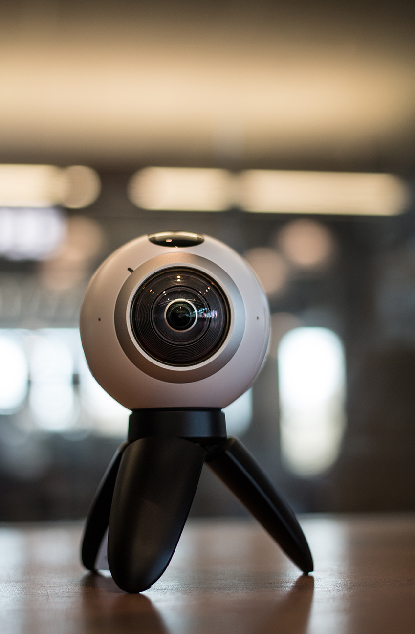 360 Camera that looks like an eyeball on a stand