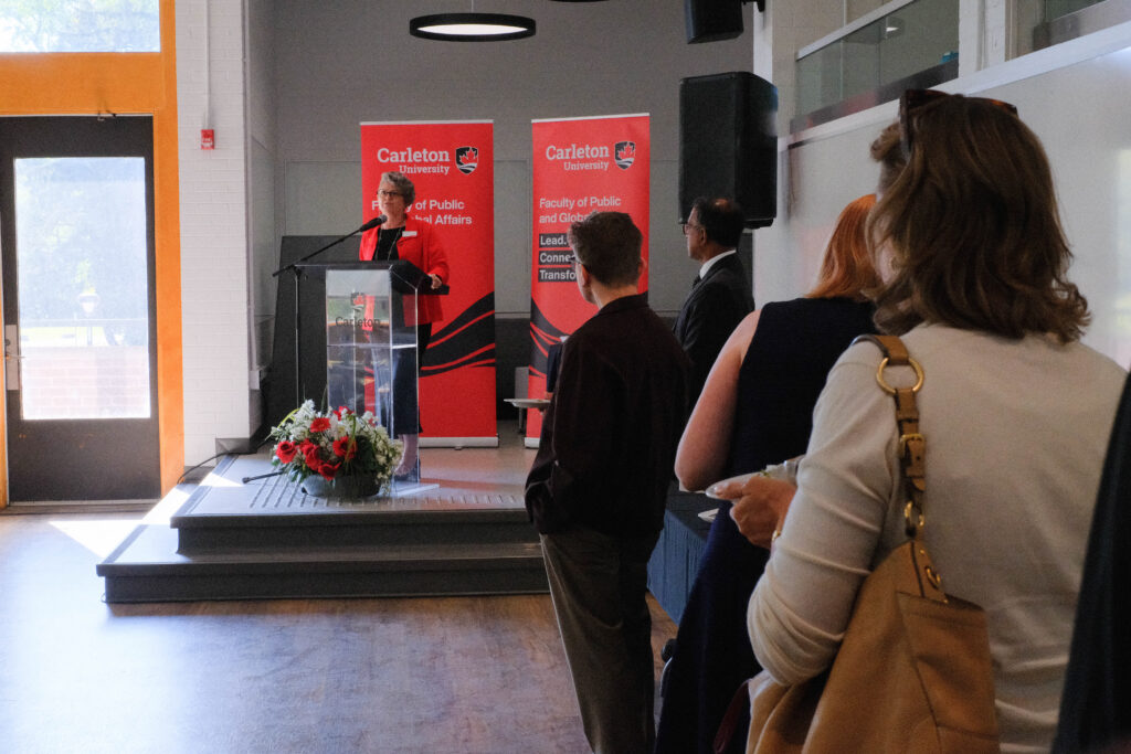 Guests during the FPGA launch event watching Dean Brenda O'Neill onstage